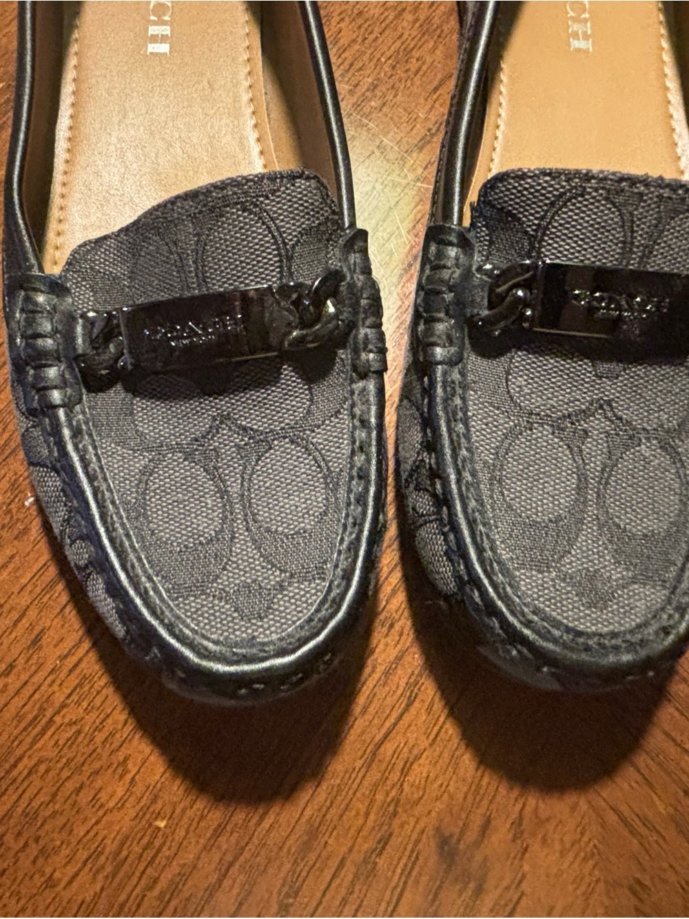 Coach Black Signature Canvas Moccasins with Hardware